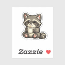 Raton laveur mignon avec café – Animal Kawaii Cozy