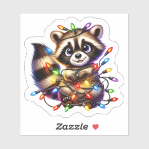 Sticker Raton laveur mignon dans les lumières de Noël