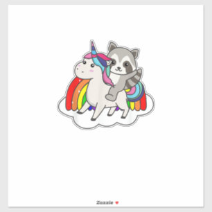Sticker Raton laveur sur licorne animaux arc-en-ciel licor