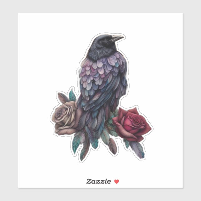 Sticker Raven et Roses Beau  (Feuille)