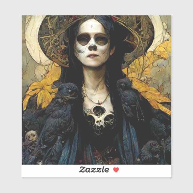 Sticker Raven Witch 3 Imaginaire Horreur Goth Gothique (Feuille)