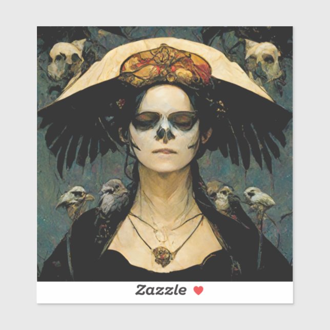 Sticker Raven Witch 4 Imaginaire Horreur Goth Gothique (Feuille)