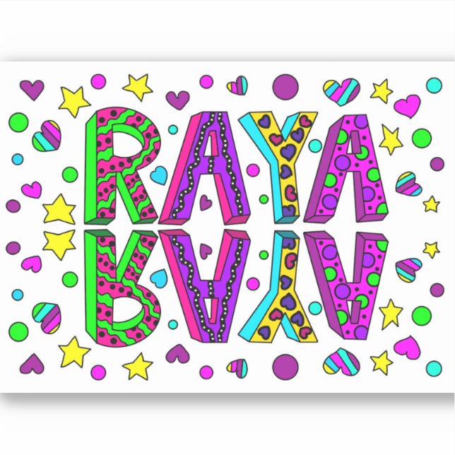 Sticker Raya, Le nom Raya Dessin à la main de style fantai (Devant)