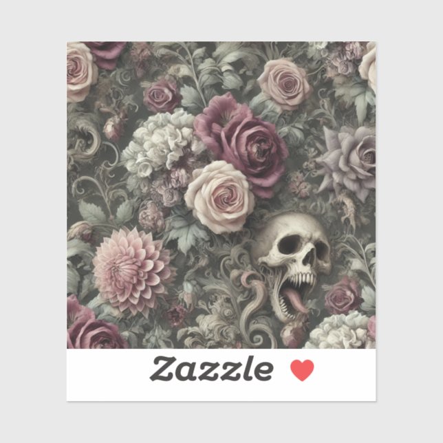 Sticker Reaping in the Rose - Gothic Floral Skull (Feuille)