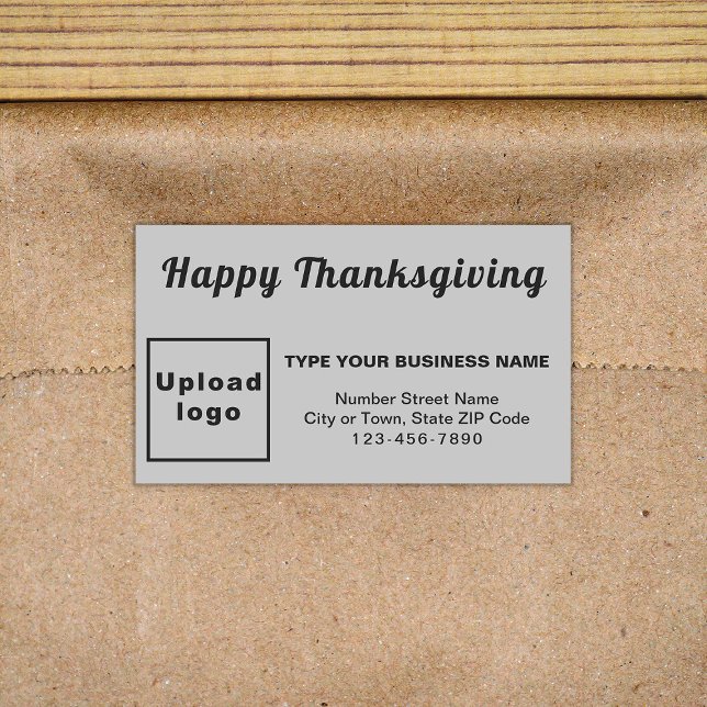 Sticker Rectangle gris de Thanksgiving pour l'entr (Your business brand with Thanksgiving greeting on gray rectangle sticker.)