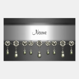 Sticker Rectangle Noir Argent Chrome bijou trim