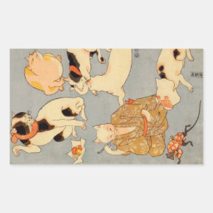 Sticker Rectangulaire た と え の 内(下), Chats japonais (3), Kuniyoshi, Ukiyo
