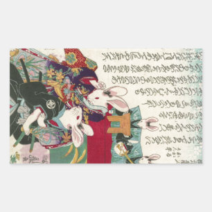 Sticker Rectangulaire 兎 の 歌 伎 役 者, Acteurs  de Rabbit, Yoshifuji, Ukiyo-