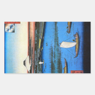 Sticker Rectangulaire 帆 掛 け 舟 と 富 士, Voilier & Mont Fuji, Hiroshige