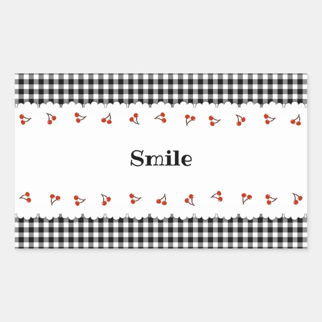 STICKER RECTANGULAIRE 文字　カスタマイズ　チェリー　チェック　ブラック   長方形シール (Devant)