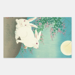 Sticker Rectangulaire 月 と 兎, 邨 lapins & lune, Koson, Ukiyo-e