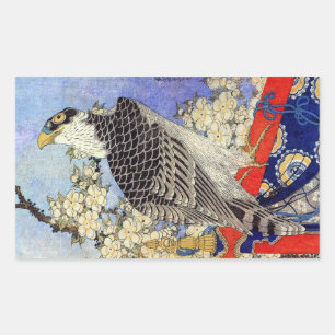 Sticker Rectangulaire 桜 に oie, Faucon et Fleurs de cerises, Hokusai, Uki