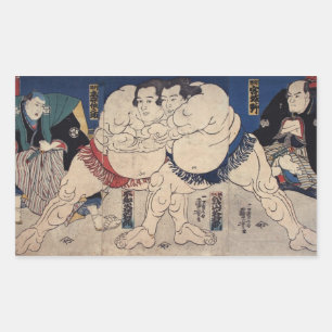 Sticker Rectangulaire 相 撲, 国 芳 Sumo Wrestling, Kuniyoshi, Ukiyo-e