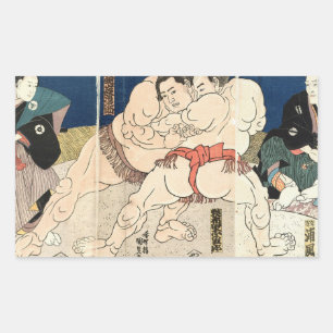 Sticker Rectangulaire 相 撲, 国 貞 Lutte Smou, Kunisada