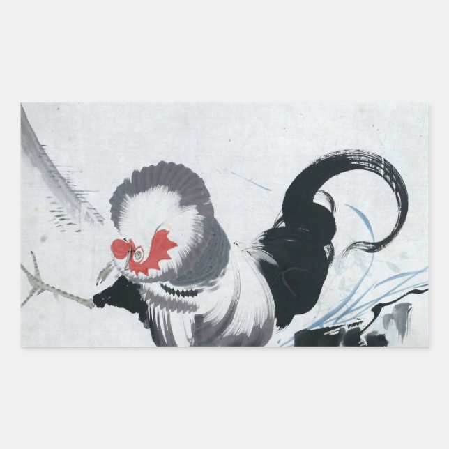 Sticker Rectangulaire 雄 鶏 図, 冲 Rooster (détail), Jakuchu (Devant)