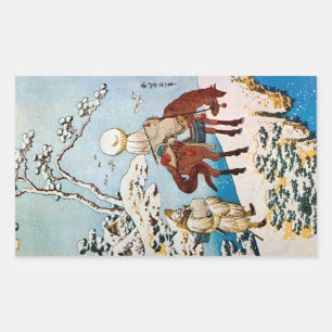 Sticker Rectangulaire 雪 の 旅 人, 北 Voyageurs en Neige, Hokusai, Ukiyo-e