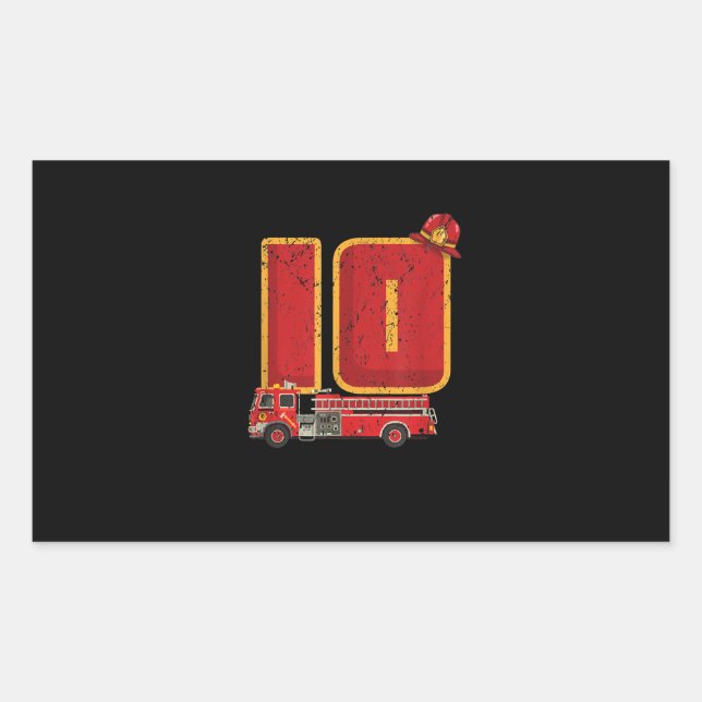 Sticker Rectangulaire 10 ans Anniversaire Cadeaux de garçon Pompier (Devant)