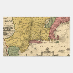 Sticker Rectangulaire 1685 Map - New Belgium, The New World, New England