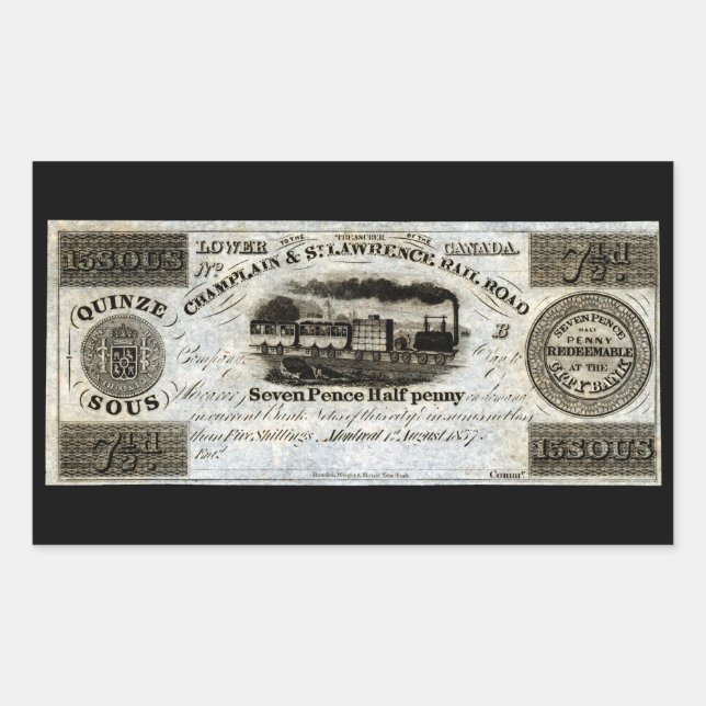 Sticker Rectangulaire 1837 Monnaie ferroviaire canadienne (Devant)