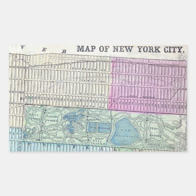 Sticker Rectangulaire 1870 Carte New York City Central Park (Devant)