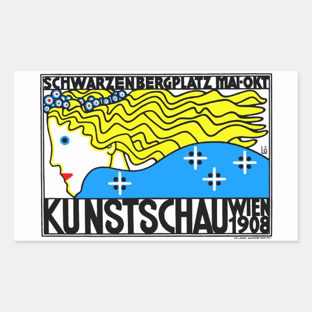 Sticker Rectangulaire 1908 Vienne Art Nouveau Salon Art Nouveau Maiden (Devant)