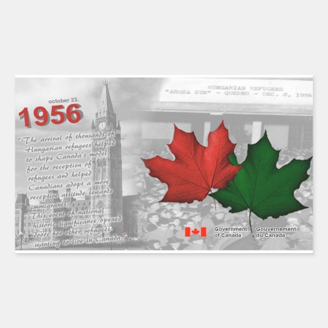 Sticker Rectangulaire 1956 - Révolution hongroise et réfugiés au Canada (Devant)