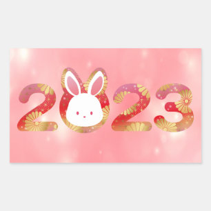 Sticker Rectangulaire 2023, Nouvel An Chinois, Lapin