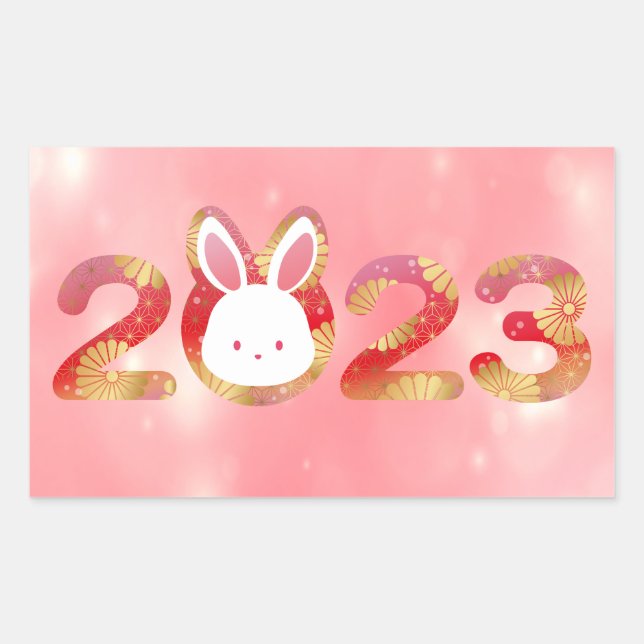 Sticker Rectangulaire 2023, Nouvel An Chinois, Lapin (Devant)