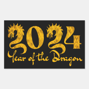 STICKER RECTANGULAIRE 2024 ANNÉE DU DRAGON OR
