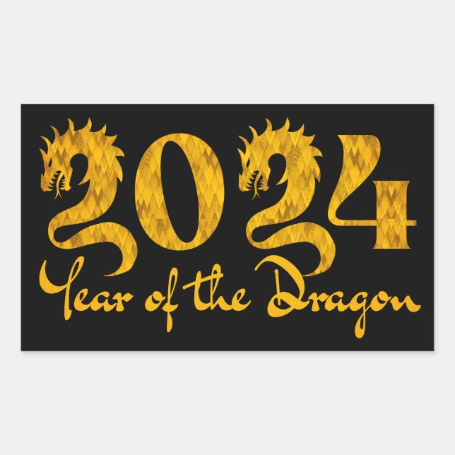 STICKER RECTANGULAIRE 2024 ANNÉE DU DRAGON OR (Devant)