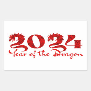 STICKER RECTANGULAIRE 2024 ANNÉE DU DRAGON ROUGE