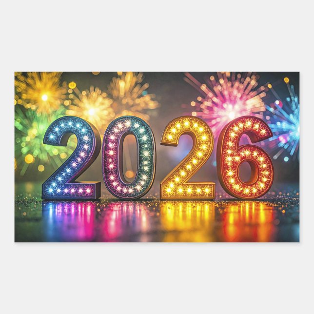 Sticker Rectangulaire 2026, Célébration de la Nouvelle Année, (Devant)