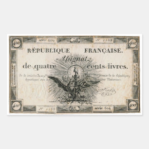 Sticker Rectangulaire 400 Livres Révolution française Assignat Note banc