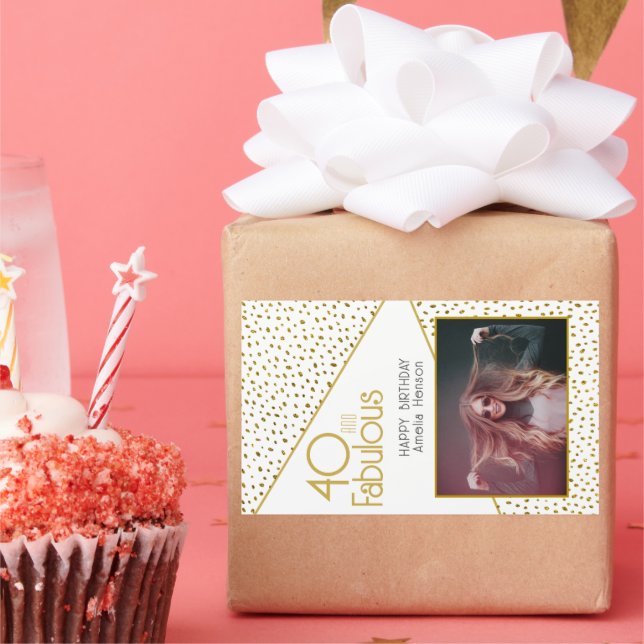 Sticker Rectangulaire 40 et fabuleuse Parties scintillant d'or Photo 40e (Fête)