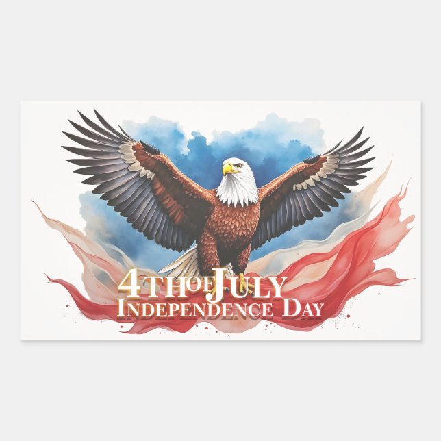 Sticker Rectangulaire 4 juillet Aigle – Conception d'art patriotique (Devant)