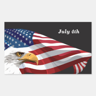 Sticker Rectangulaire 4 juillet American Flag and Eagle