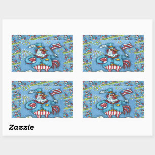 Sticker Rectangulaire 4 juillet ROOSTER, FUNNY PATRIOTIC POULET