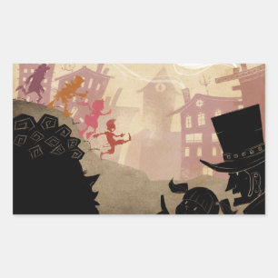 Sticker Rectangulaire 4 Petits Monstres - Marcher À Travers La Ville