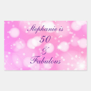 Sticker Rectangulaire 50 Et Fabulous Anniversaire Rose Purple Glittery