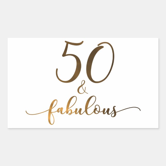Sticker Rectangulaire "50 & Fabulous" Faux Gold, v4 Anniversaire Cheer (Devant)