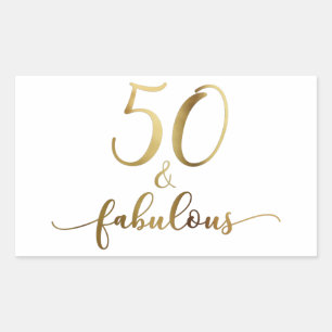 Sticker Rectangulaire "50 & Fabulous" Faux Gold, v5 Anniversaire Cheer