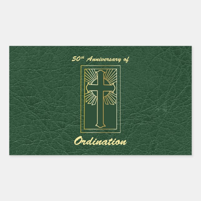 Sticker Rectangulaire 50e anniversaire de l'ordination Regarder en cuir  (Devant)