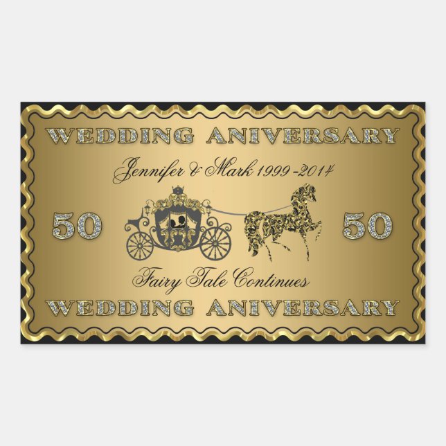 Sticker Rectangulaire 50e anniversaire Mariage-Mariage Horse & Carriage (Devant)