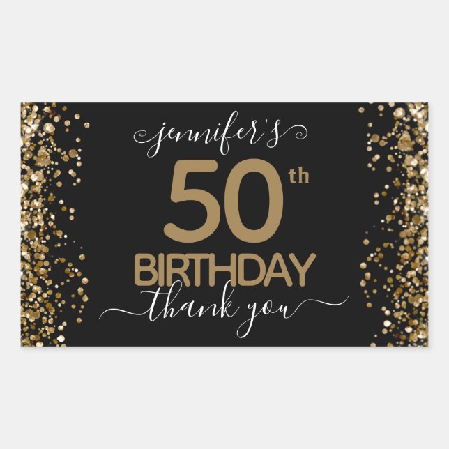 Sticker Rectangulaire 50e anniversaire Merci Parties scintillant or (Devant)