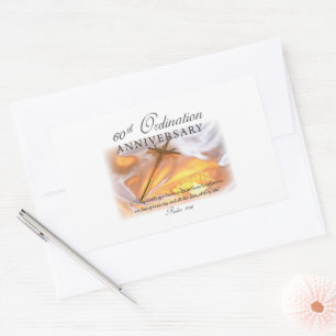 Sticker Rectangulaire 60e anniversaire d'ordination, bougie croisée