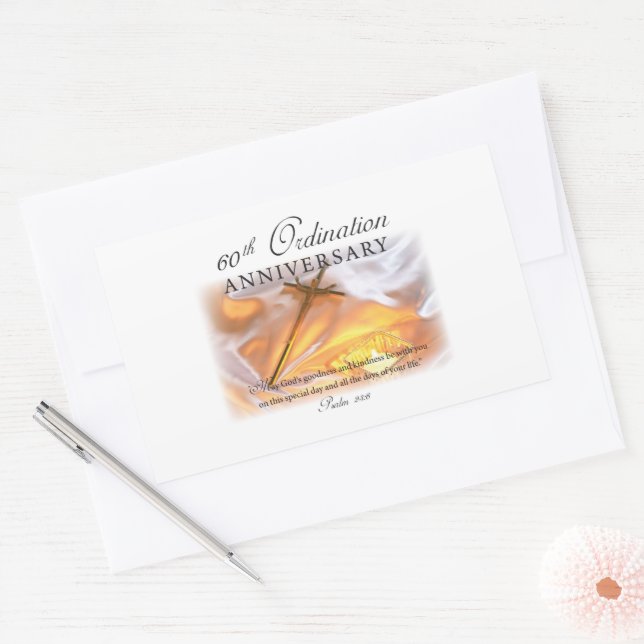 Sticker Rectangulaire 60e anniversaire d'ordination, bougie croisée (Enveloppe)