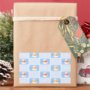Sticker Rectangulaire À damiers hiver bonhomme de neige motif et flocons