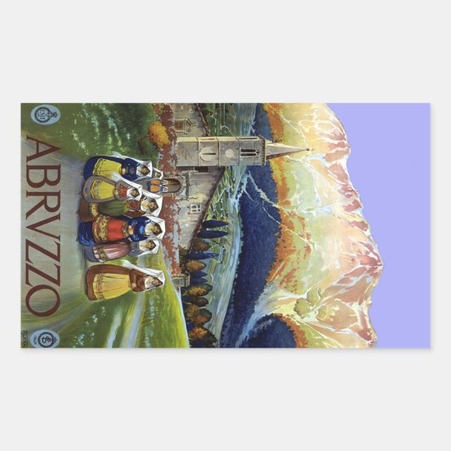 Sticker Rectangulaire Abruzzes Italie Poster Vintage voyage Art avec fem (Devant)