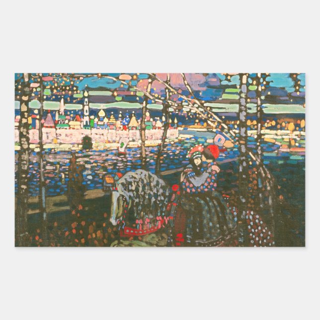 Sticker Rectangulaire Abstrait Kandinsky équitation Couple coloré (Devant)