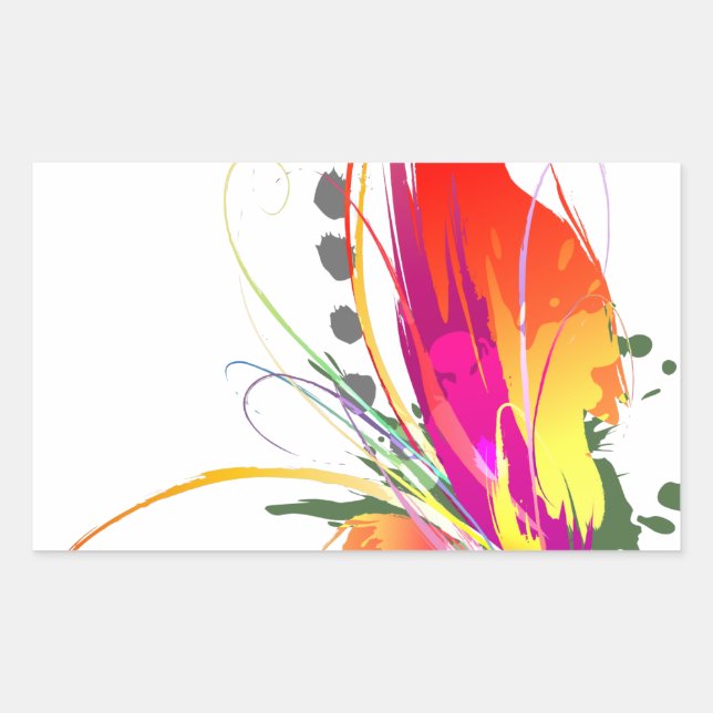 Sticker Rectangulaire Abstrait Oiseau de Paradise Paint Splatters (Devant)